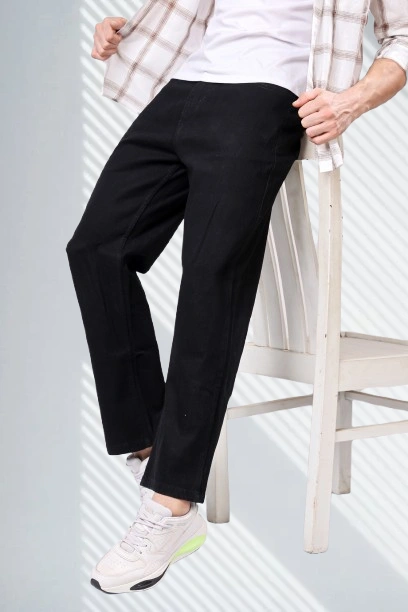 EditLook Men’s Loose Fit Black Jeans – Mid Rise, Full Length