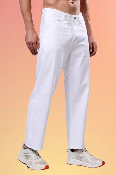 EditLook Men’s Loose Fit White Jeans – Mid Rise, Full Length